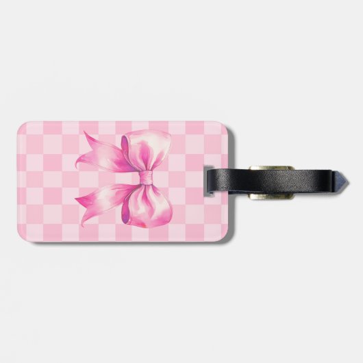 Cute Pink Ribbon and Gingham Sweet Girly Pattern Gepäckanhänger (Rückseite horizontal)