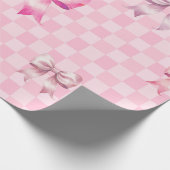 Cute Pink Ribbon and Gingham Sweet Girly Pattern Geschenkpapier (Ecke)