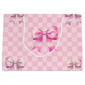 Cute Pink Ribbon and Gingham Sweet Girly Pattern Große Geschenktüte (Vorderseite)