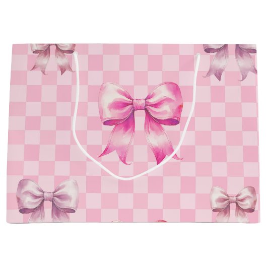 Cute Pink Ribbon and Gingham Sweet Girly Pattern Große Geschenktüte (Vorderseite)