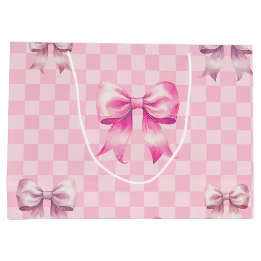 Cute Pink Ribbon and Gingham Sweet Girly Pattern Große Geschenktüte (Rückseite)