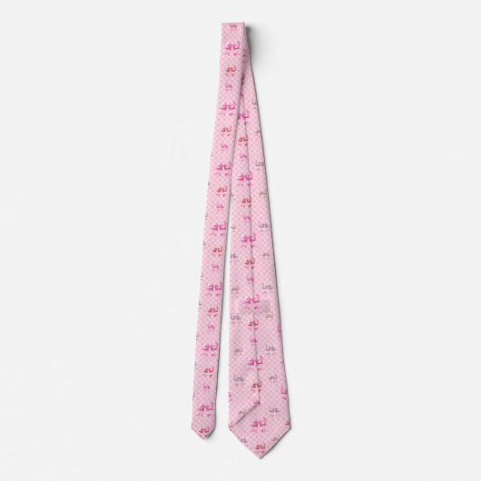 Cute Pink Ribbon and Gingham Sweet Girly Pattern Krawatte (Rückseite)