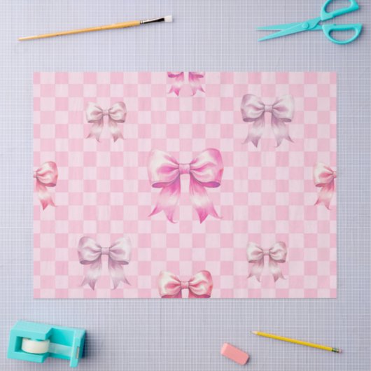 Cute Pink Ribbon and Gingham Sweet Girly Pattern Seidenpapier (Basteln)