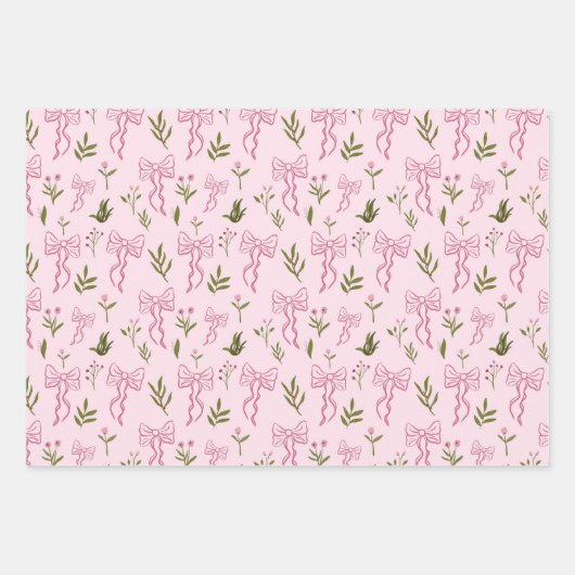 Cute Pink Ribbon Floral Seamless Pattern Geschenkpapier Set (Vorderseite)