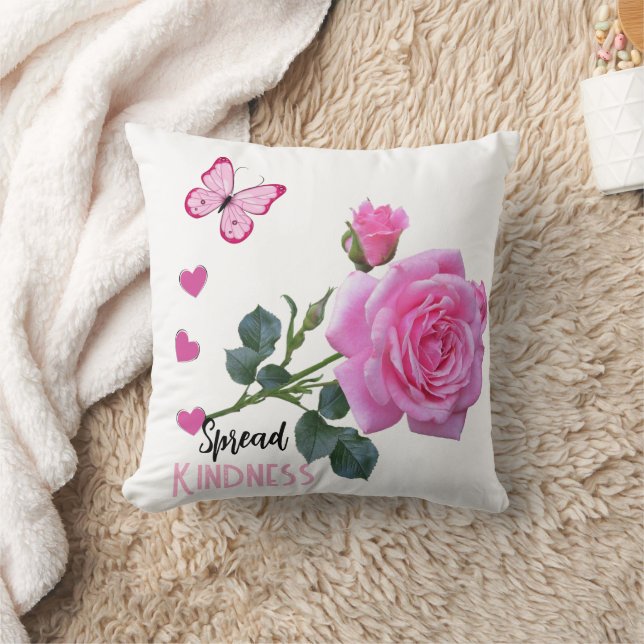 Cute Pink Rose Butterfly Hearts Throw Pillow Kind Kissen (Decke)