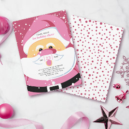 Cute pink Santa Claus Christmas holiday party Einladung