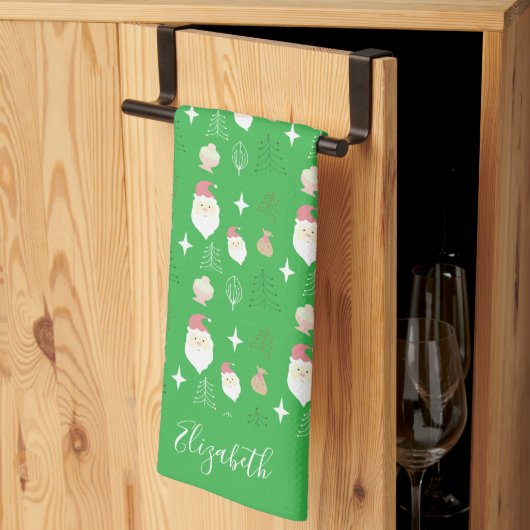 Cute Pink Santa Holiday Pattern Geschirrtuch (Drittel gefaltet)