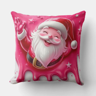 Cute Pink Santa Throw Pillow | Christmas Pillow Kissen