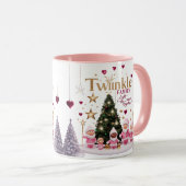 Cute Pink Santa Twinkle Family Personalized Combo Tasse (VorderseiteRechts)