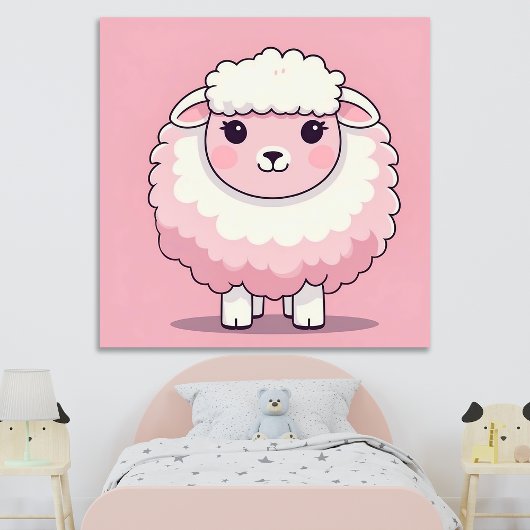 Cute Pink Sheep Nursery Wall Art Print Poster