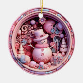 Cute Pink Snowman Christmas Keramik Ornament (Vorne)