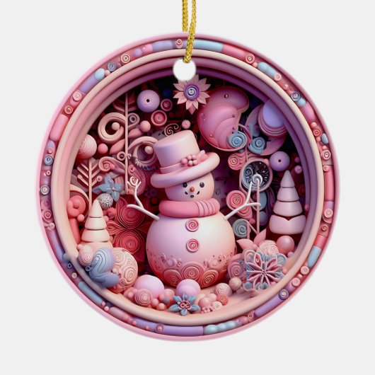 Cute Pink Snowman Christmas Keramik Ornament (Vorne)