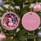Cute Pink Snowman Christmas Keramik Ornament