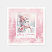 Cute Pink Snowman Christmas Scene Kids Holiday Serviette (Vorderseite)