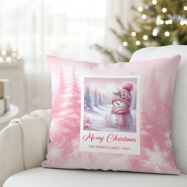 Cute Pink Snowman Christmas Scene Kids Room Pillow Kissen (Cute Pink Snowman Christmas Scene Kids Room Pillow

)