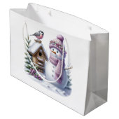 Cute Pink Snowman Winter Birthday Große Geschenktüte (Rückseite Schrägansicht)