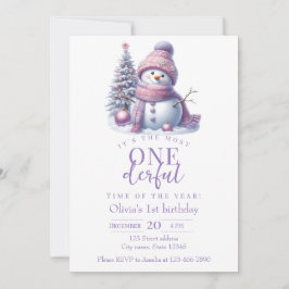 Cute Pink Snowman Winter Birthday Invitation Einladung