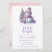 Cute Pink Snowman Winter Birthday Invitation Einladung (Vorne/Hinten)