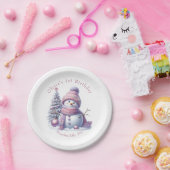 Cute Pink Snowman Winter Birthday Pappteller (Party)