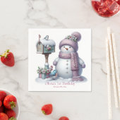 Cute Pink Snowman Winter Birthday Serviette (Beispiel)