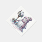 Cute Pink Snowman Winter Birthday Serviette (Ecke)