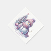 Cute Pink Snowman Winter Birthday Serviette (Ecke)