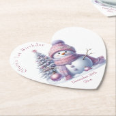 Cute Pink Snowman Winter Birthday Untersetzer (angewinkelt)
