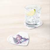 Cute Pink Snowman Winter Birthday Untersetzer (Vor Ort)