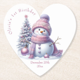 Cute Pink Snowman Winter Birthday Untersetzer