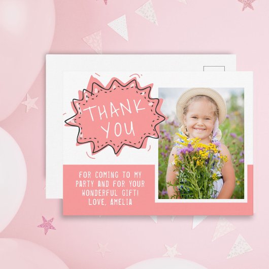 Cute Pink Speech Cloud Birthday Thank you Photo Postkarte