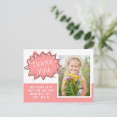 Cute Pink Speech Cloud Birthday Thank you Photo Postkarte (Stehend Vorderseite)