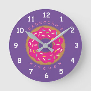 Cute pink sprinkle round donut kitchen wall clock runde wanduhr