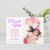 Cute Pink Star Birthday Girl Photo Thank you Card Einladung (Stehend Vorderseite)
