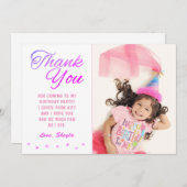 Cute Pink Star Birthday Girl Photo Thank you Card Einladung (Vorne/Hinten)