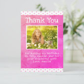 Cute Pink Star Pattern Girl Photo Birthday Dankeskarte (Stehend Vorderseite)