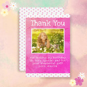 Cute Pink Star Pattern Girl Photo Birthday Dankeskarte