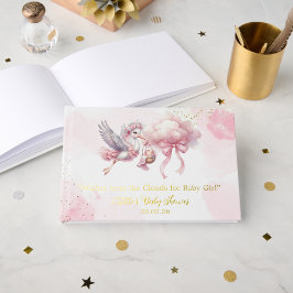 Cute Pink Stork with cloud Baby Girl Shower  Gästebuch