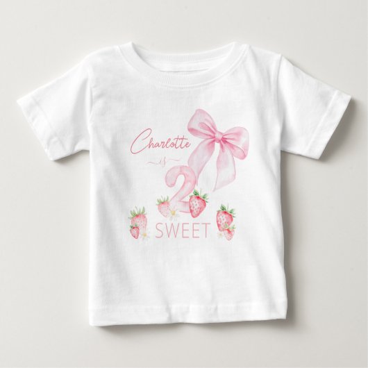 Cute Pink Strawberries 2 Two Sweet 2nd Birthday Baby T-shirt (Vorderseite)