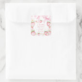 Cute Pink Strawberries Berry First 1st Birthday Quadratischer Aufkleber (Tasche)