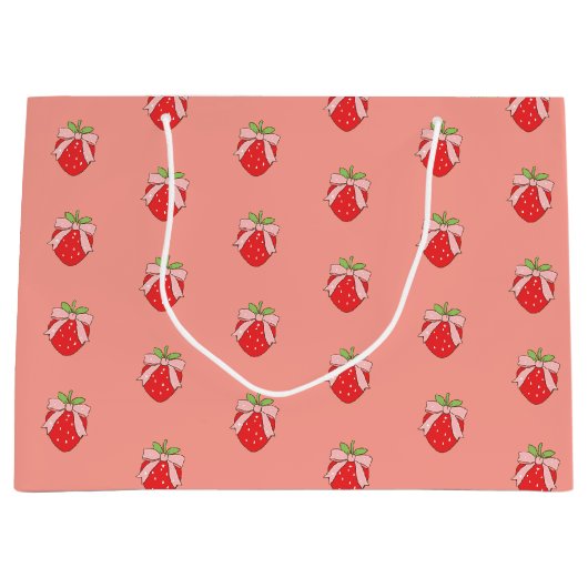 Cute Pink Strawberry Große Geschenktüte (Vorderseite)