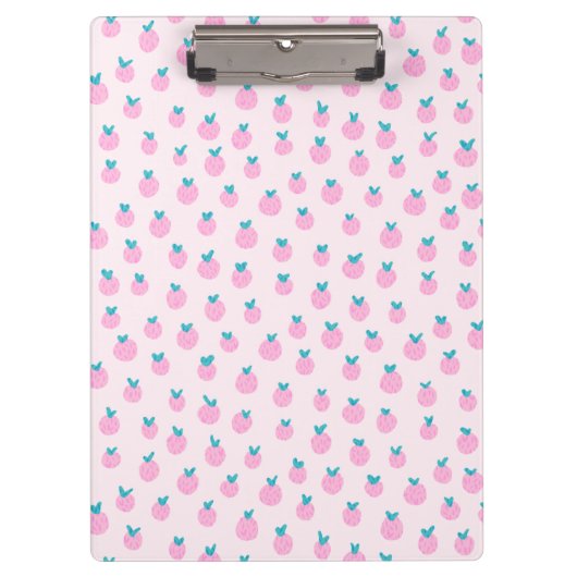 Cute Pink Strawberry Pattern – Kawaii Girly Klemmbrett (Vorderseite)