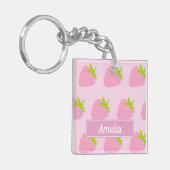 Cute Pink Strawberry Pattern Personalised Schlüsselanhänger (Vorderseite links)