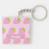 Cute Pink Strawberry Pattern Personalised Schlüsselanhänger (Rückseite)