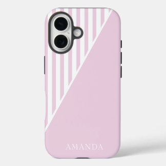Cute Pink Striped Personalized Name iPhone 16 Hülle