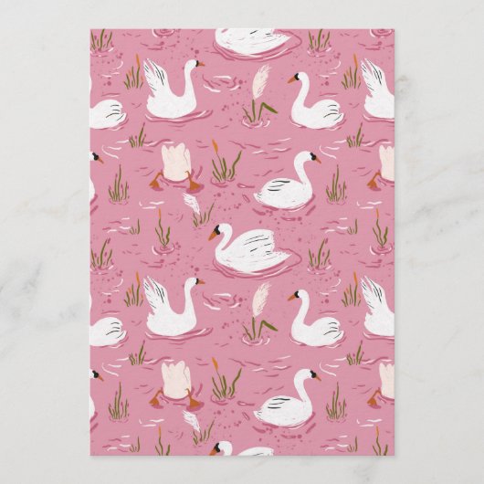 Cute Pink Swan Seamless Pattern Einladung (Vorderseite)