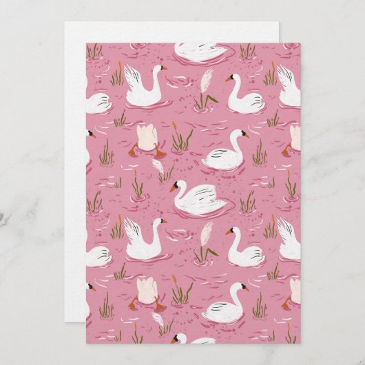 Cute Pink Swan Seamless Pattern Einladung (Vorne/Hinten)