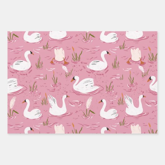Cute Pink Swan Seamless Pattern Geschenkpapier Set (Vorderseite 3)