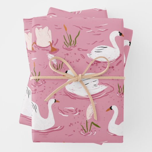 Cute Pink Swan Seamless Pattern Geschenkpapier Set (Beispiel)