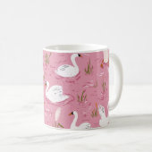 Cute Pink Swan Seamless Pattern Kaffeetasse (VorderseiteRechts)