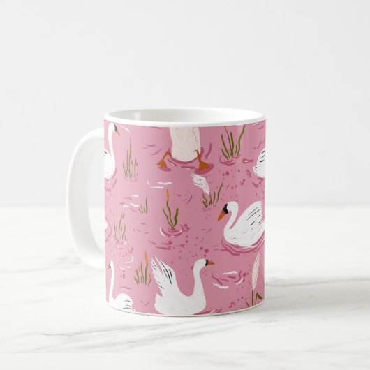 Cute Pink Swan Seamless Pattern Kaffeetasse (Vorderseite Links)